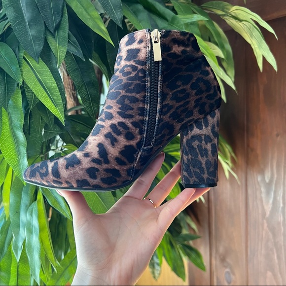 Velvet Cheetah Print Block Heel Ankle Booties - Picture 2 of 5